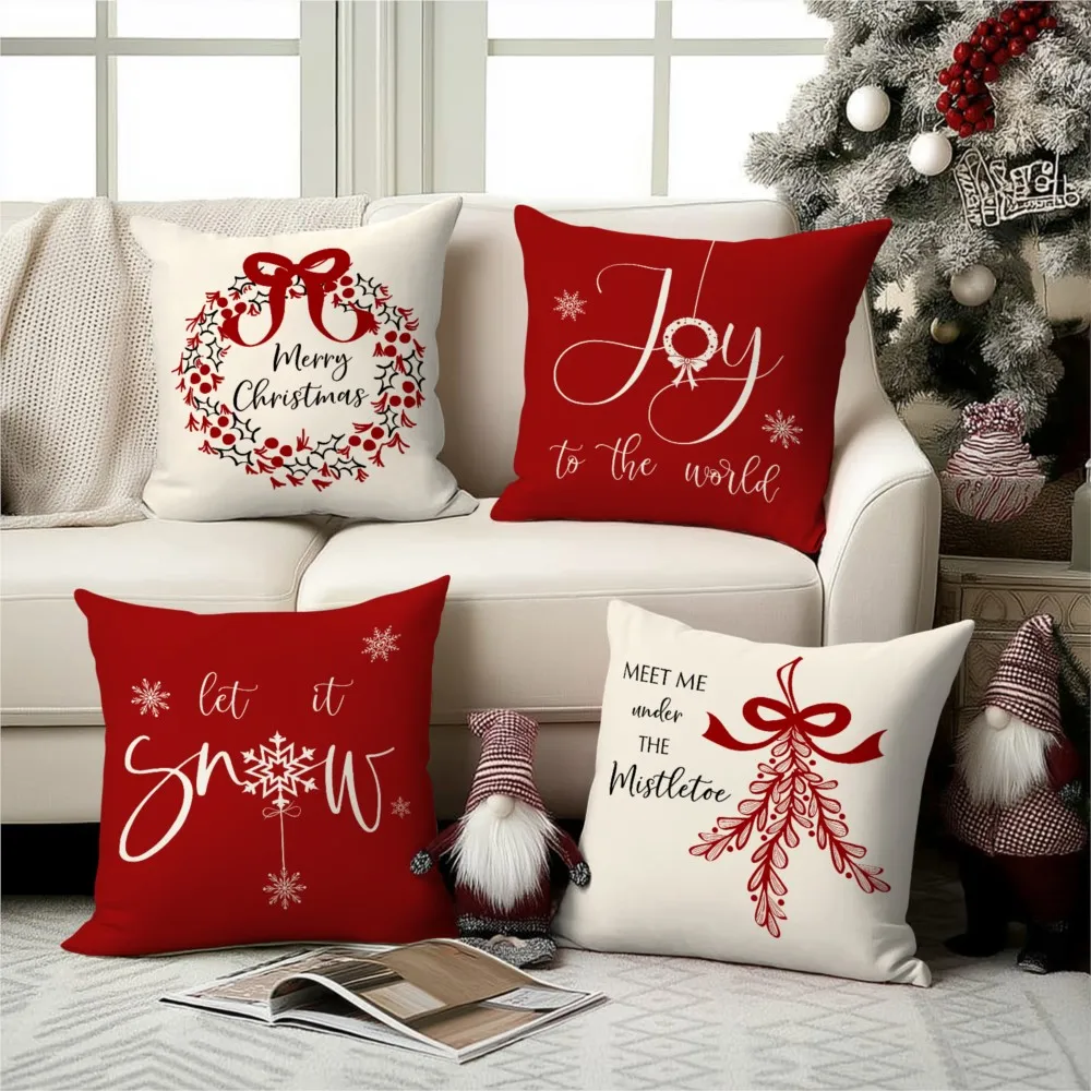 1Pc Personalized Bow Christmas Wreath Pattern Throw Pillow, Double-Sided Design, Soft Plush Cushion with Insert, Perfect Gift