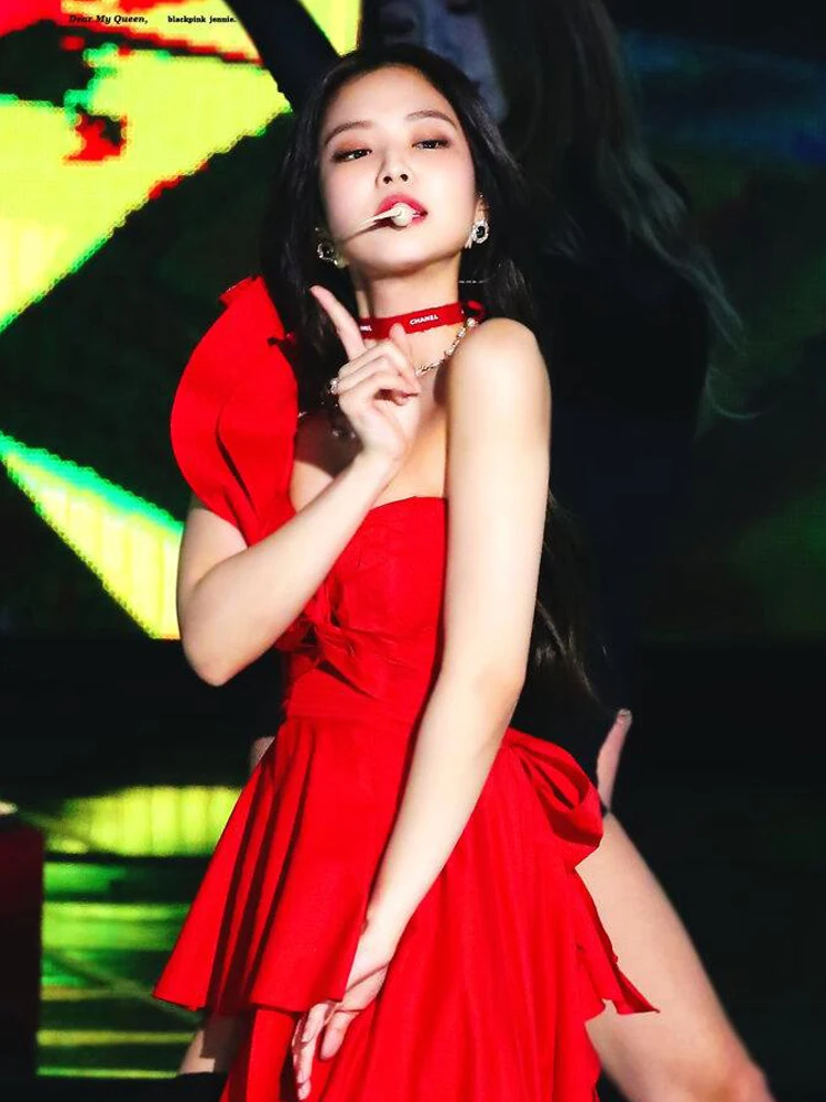 Jennie K-pop Red Stage Outfit para Mulheres, Concerto, Festival