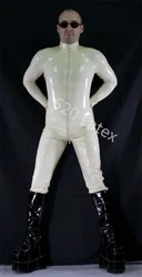 Latex Gummmi White Catsuit one piece Front zip finish role play party body hand personalizzato 0.4mm No Socks