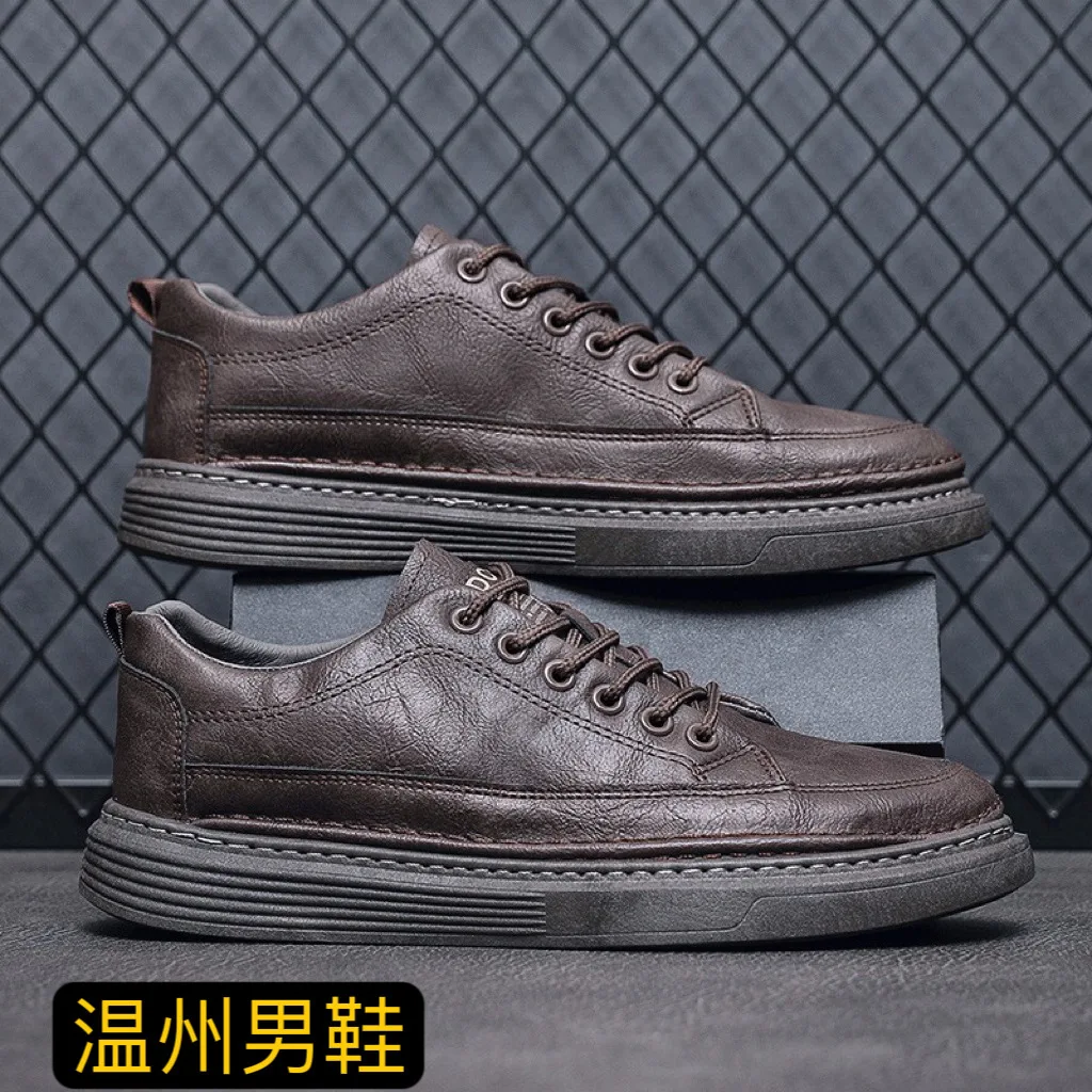 Autumn New Comfortable Soft Leather Shoes Casual All-match Sports Shoes Shallow Mouth Low-cut Lace-up Men's Shoes Trend Sneakers