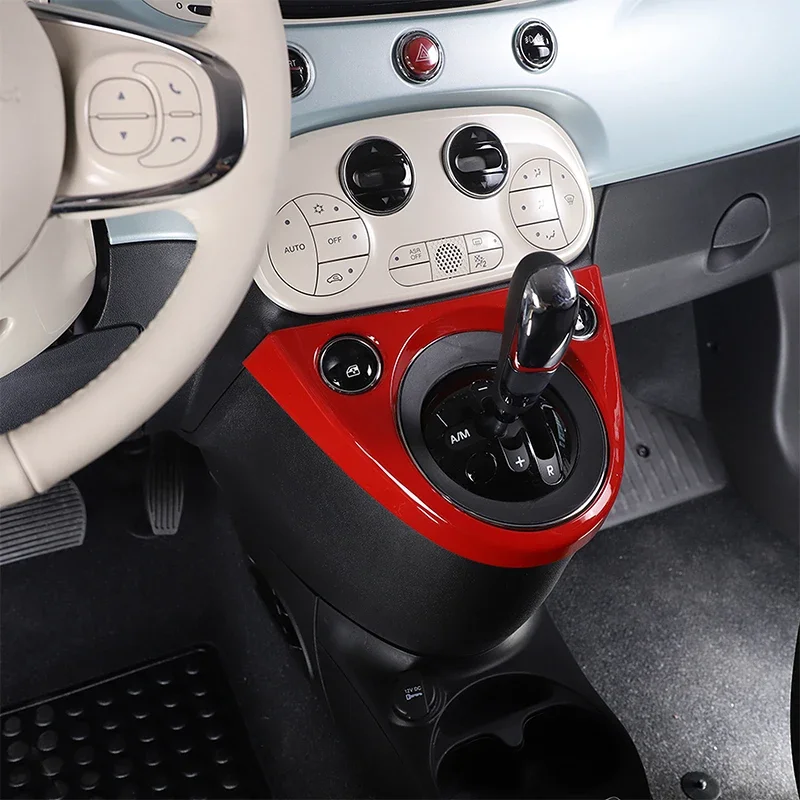 For Fiat 500 2011-2019 ABS Carbon Fiber Car Central Control Gear Shift Panel Display Frame Decorative Stickers Car Accessories