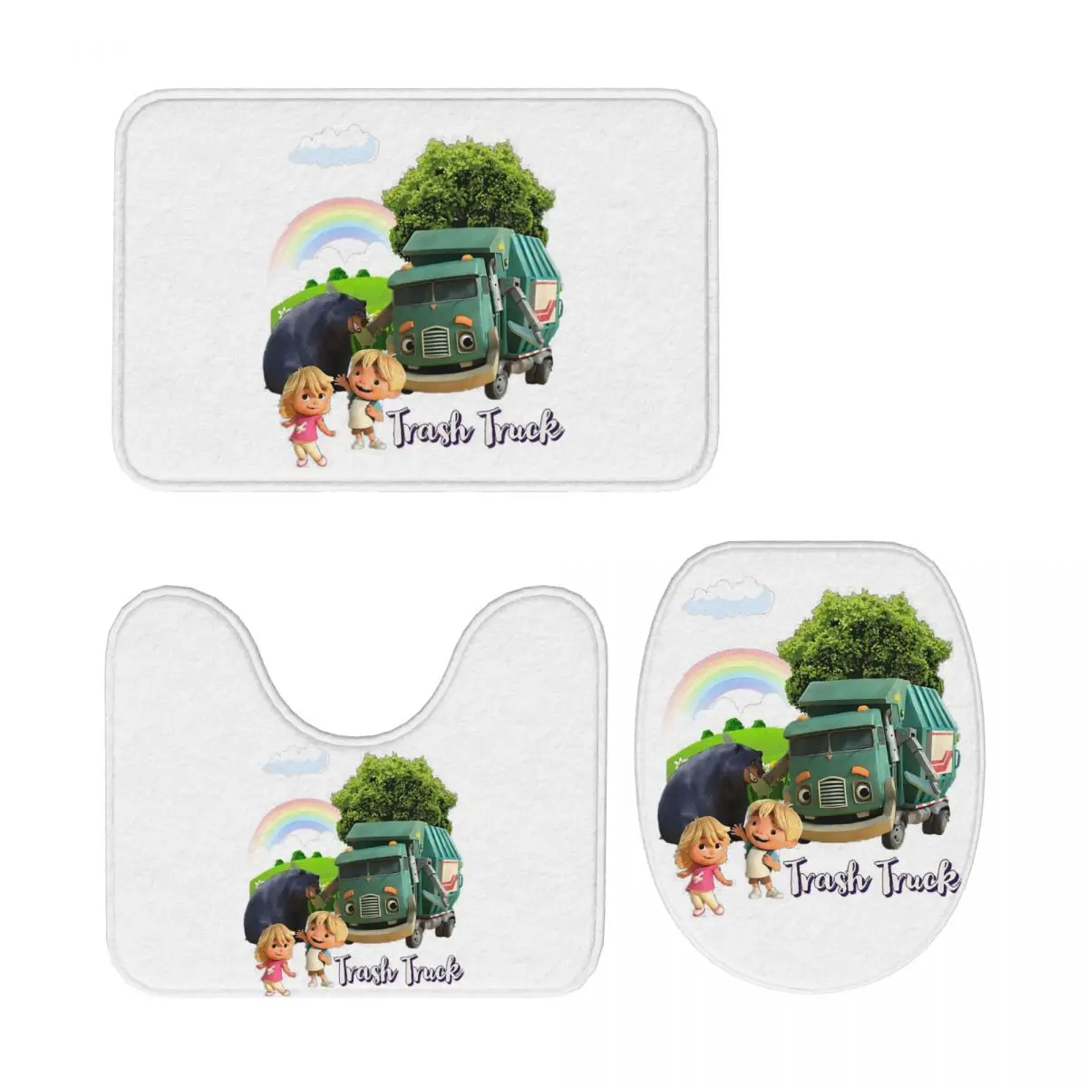 

Анимация мусорного грузовика, мусорный грузовик Netflix, 3 шт., коврик для ванной, набор для ванной комнаты, крышка для унитаза, домашний декор, нескользящий ковер, напольный коврик
