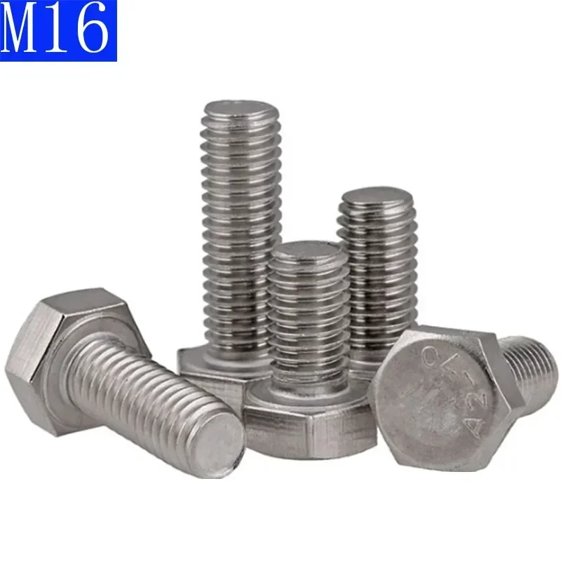 M16 - 2 (16mm) 304 Stainless Steel Metric Full Thread Hexagon Head Bolts Screws A2 - 70 DIN 933