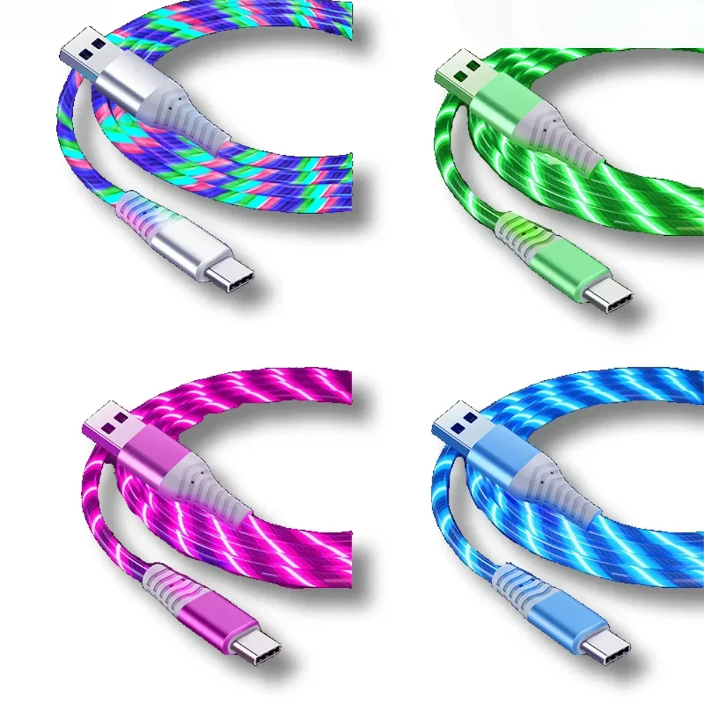 Flow Luminous USB Type C Cable 3A Fast Charging Data Cord Fast Charging Cable Glowing LED Cable for Samsung Xiaomi  Huawei 1m 2m