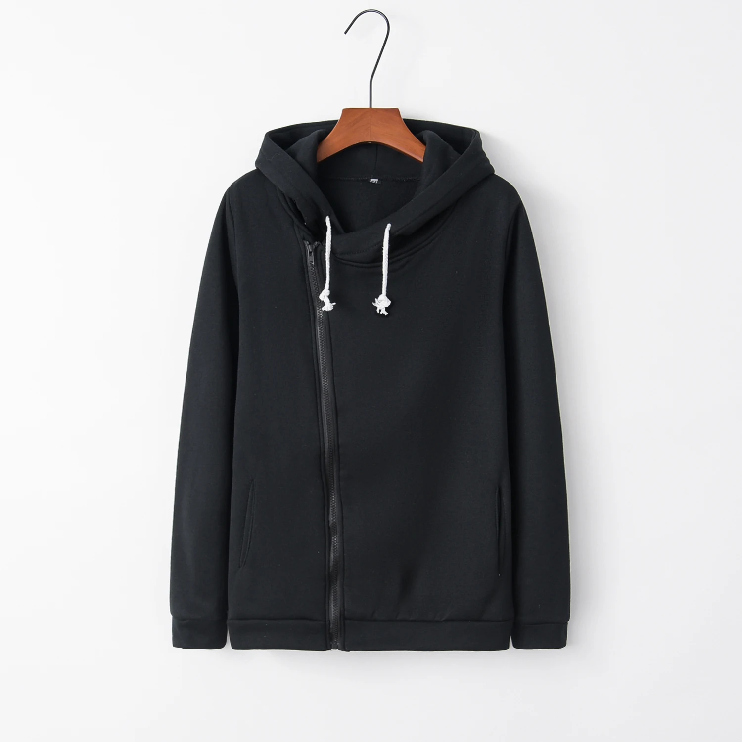 Hot Selling Autumn Fashion Long Sleeved Lapel Pocket Diagonal Zipper Hoodie Jacket