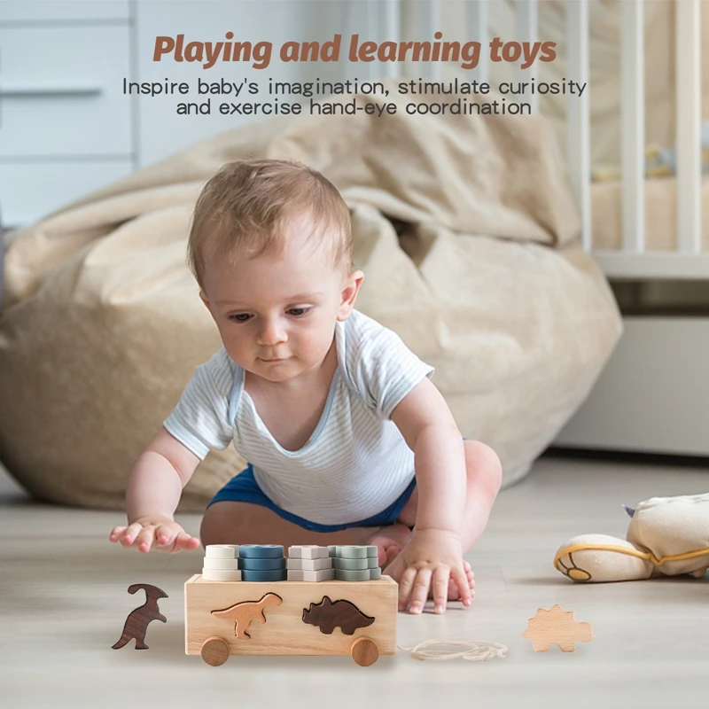 Kinder Holz Dinosaurier Intelligenz Auto Spielzeug Baby Stapeln Multifunktionale Form Kognitive Spielzeug Baby Montessori Bildung Spielzeug Geschenk