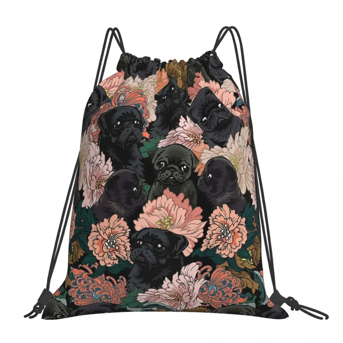 

Because Black Pug Backpacks Portable Drawstring Bags Drawstring Bundle Pocket Sports Bag BookBag For Travel Students