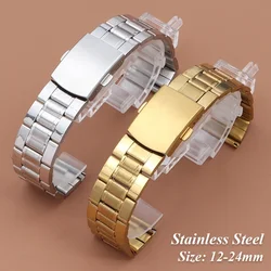 Stainless Steel Watch Band Universal Strap Folding Safety Buckle for Women Bracelet Strap 12 14mm 16mm 18mm 20mm 22mm Watch Belt