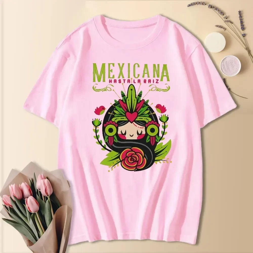 Regalo Para Mujer Mexican Girls Tee Ink Fun on Mexican Printed Shirt Summer Short Sleeve Blue Mexican Top for Colombian Clothing