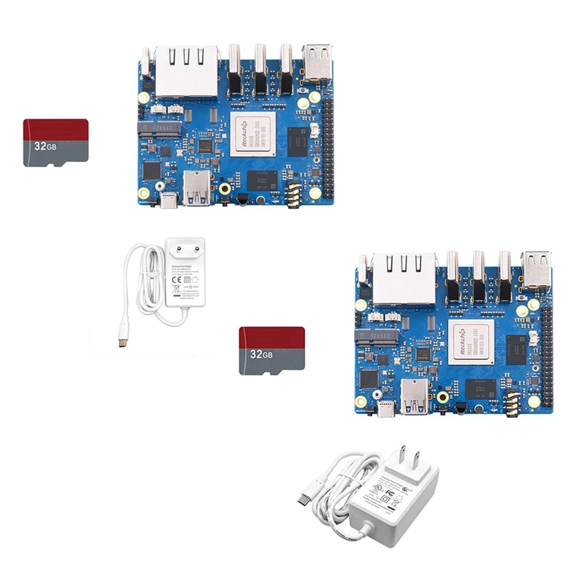 For Orange Pi 5 Plus Development Board 4G+32G Card Set RK3588 64Bit 2.5G M.2 Slot Support 2230 Wi-Fi 6 BT Module Set US Plug