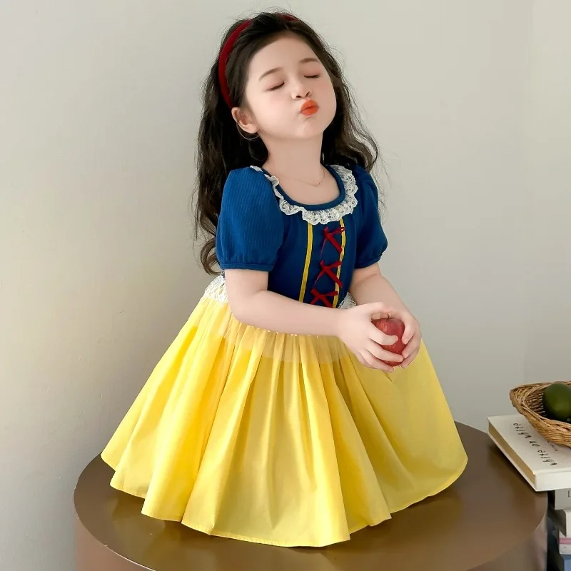 

Halloween Cosplay Costume Snow White Lace Bubble Sleeve Lace Princess Dress Carnival Theme Party Role Playing Outfits for Girls