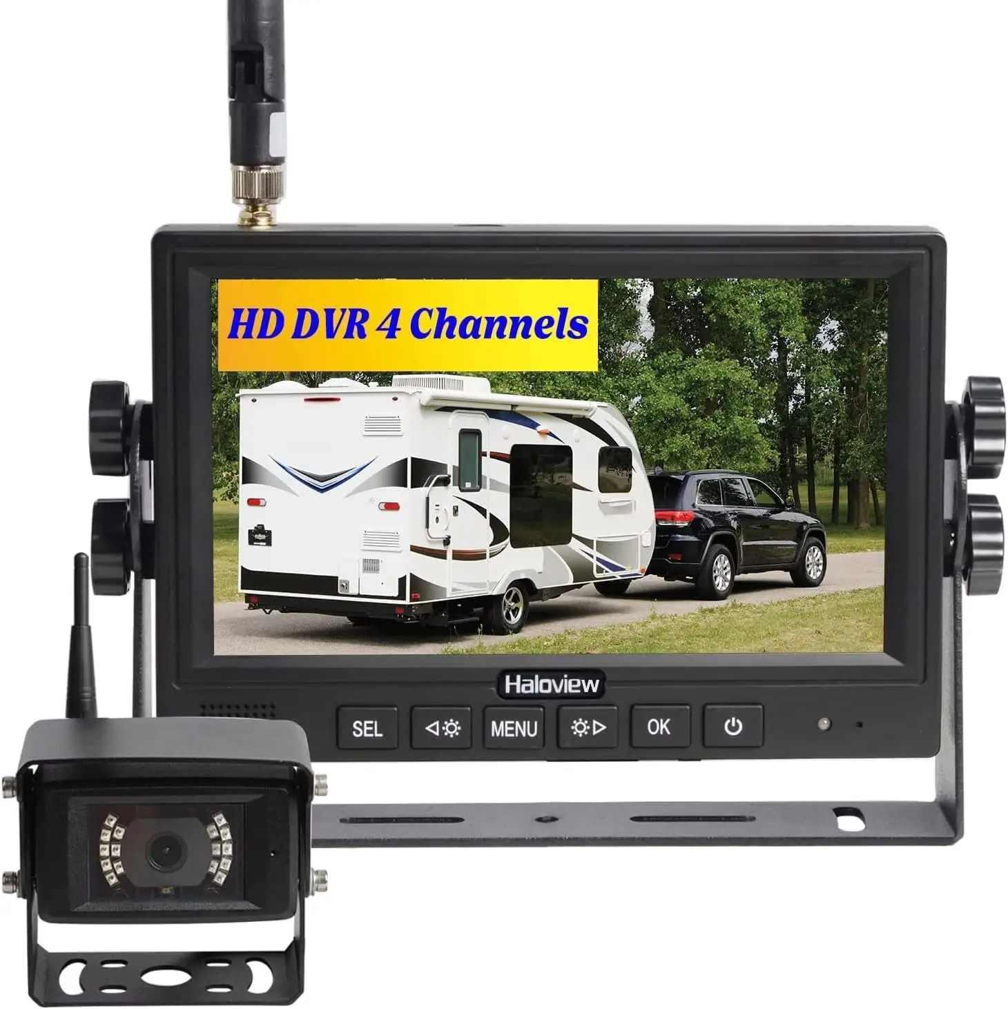 MC7108 Wireless RV Backup Camera System 7'' Monitor Built in DVR Rear View Camera with Infrared Night Vision