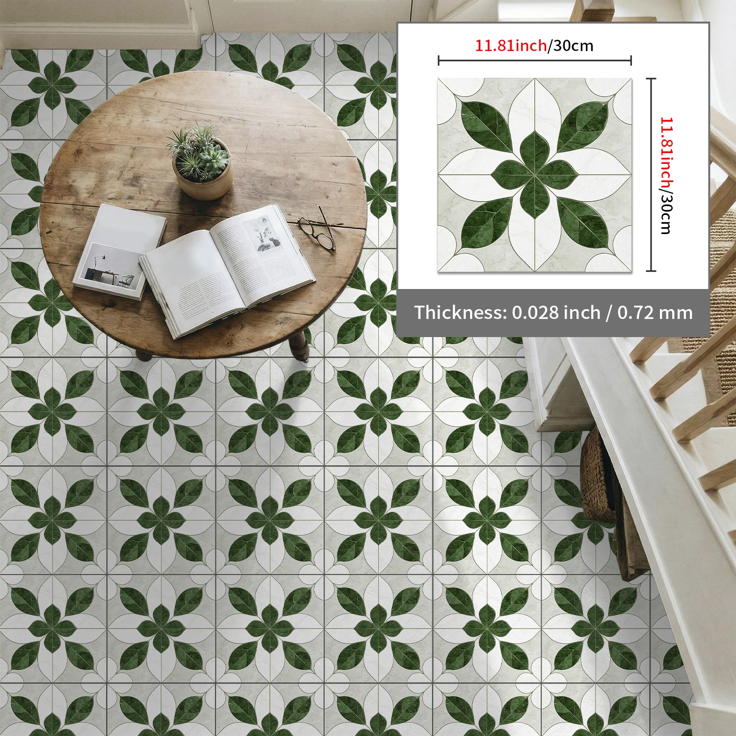 

Thickened Green Floral Floor Stickers, Waterproof Peel and Stick Tile Decals for Kitchen Bathroom Decor
