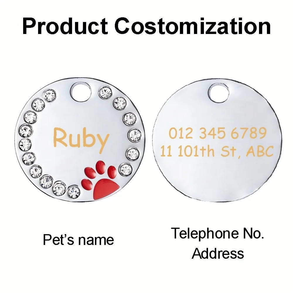 Custom Engraved Dog Name ID Tag Pet Collar Pendant Personalized Anti-lost Stainless Diamond Pendant Necklace For Cat Dog