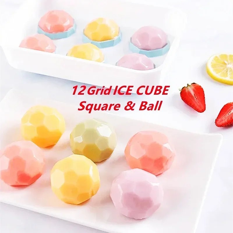 12 Grids Whiskey Square and Ball Silicone Ice Mold with Lid Food Grade Silicone Ice Tray for Cold Wine Juice Ice Cream Maker