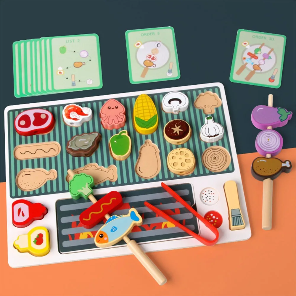 Jouets en bois Montessori multicolores amusants, Barbecue en bois, jouets de cuisine, maison de jeu, bricolage, Simulation de jouets de Barbecue