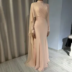 Champagne Wedding Guest Dresses for Women Mermaid Long Sleeves Ruffle Formal Party Gowns High Collar Trumpet Evening Dress Long