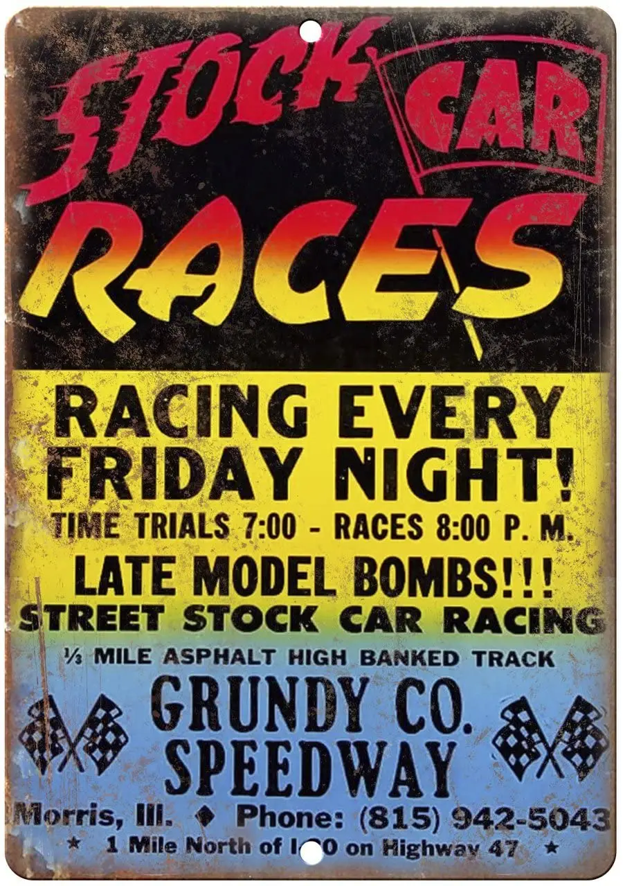 CN-Tin Sign Auto Racing Stock Car Races Grundy Speedway Metallschild, Metallwandschilder, Blechschilder oder Bar, Küche, Zuhause, Männerhöhle