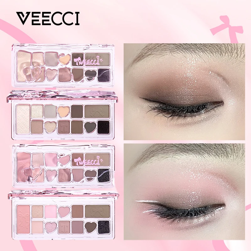 VEECCI 11 colori palette di ombretti a lunga durata a prova di sbavature opaca luccicante all-in-one evidenziatore contorno tavolozza trucco viso