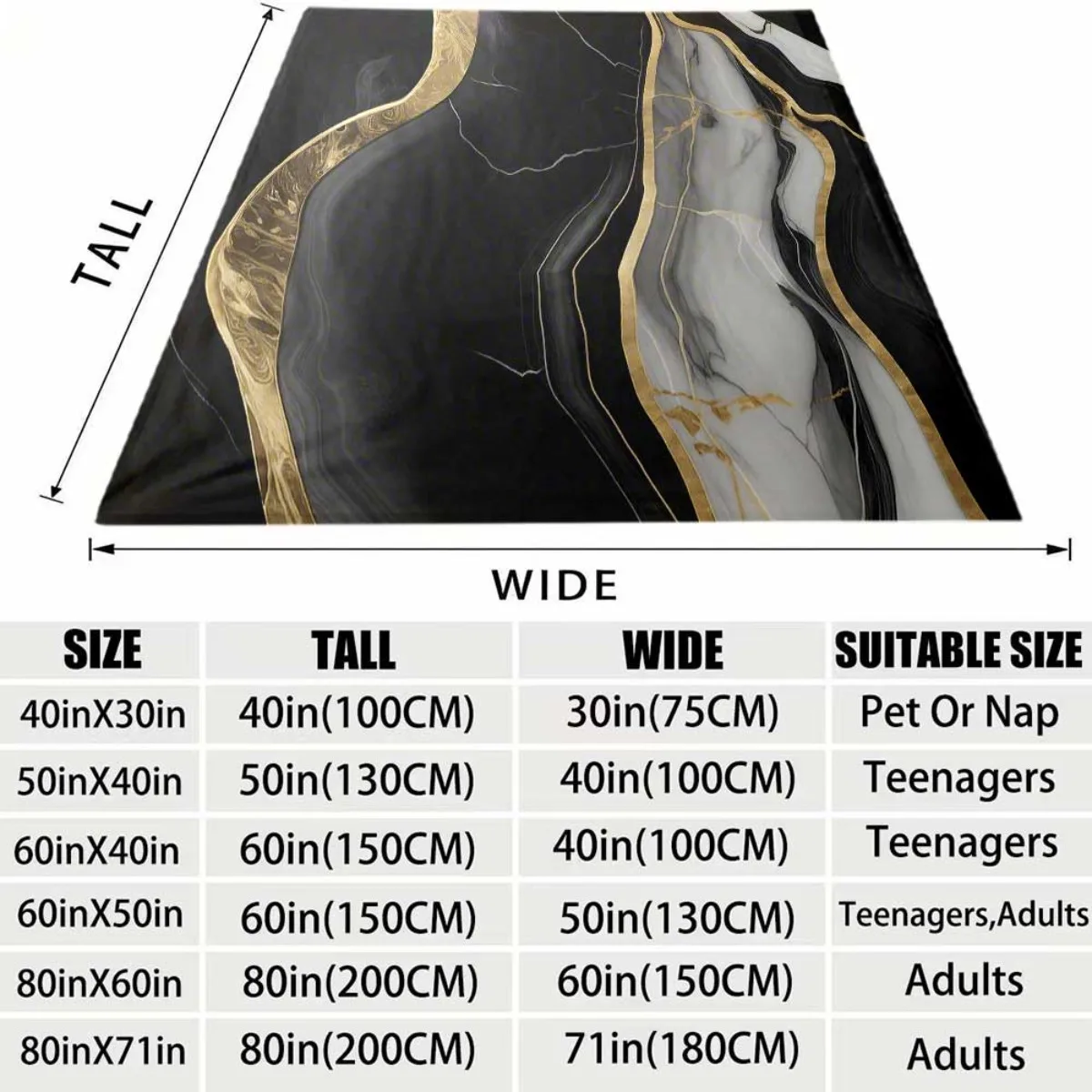 Modern Black White Gold Marble Pattern Flannel Blanket Soft Comfortable Throw Blanket Abstract Art Print Blanket