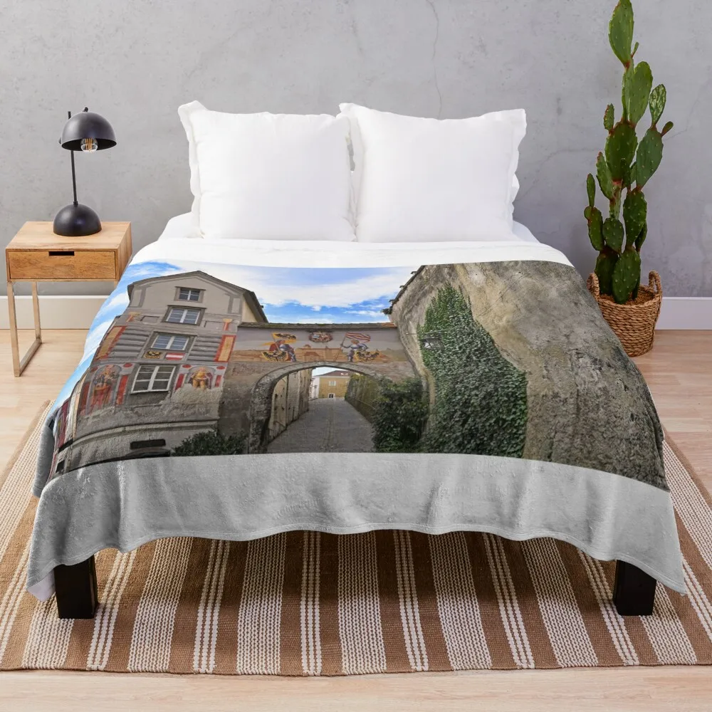 Colorful gate entrance in Castle Lamberg Steyr Austria Throw Blanket Custom Loose For Sofa Thin Flannels Blankets