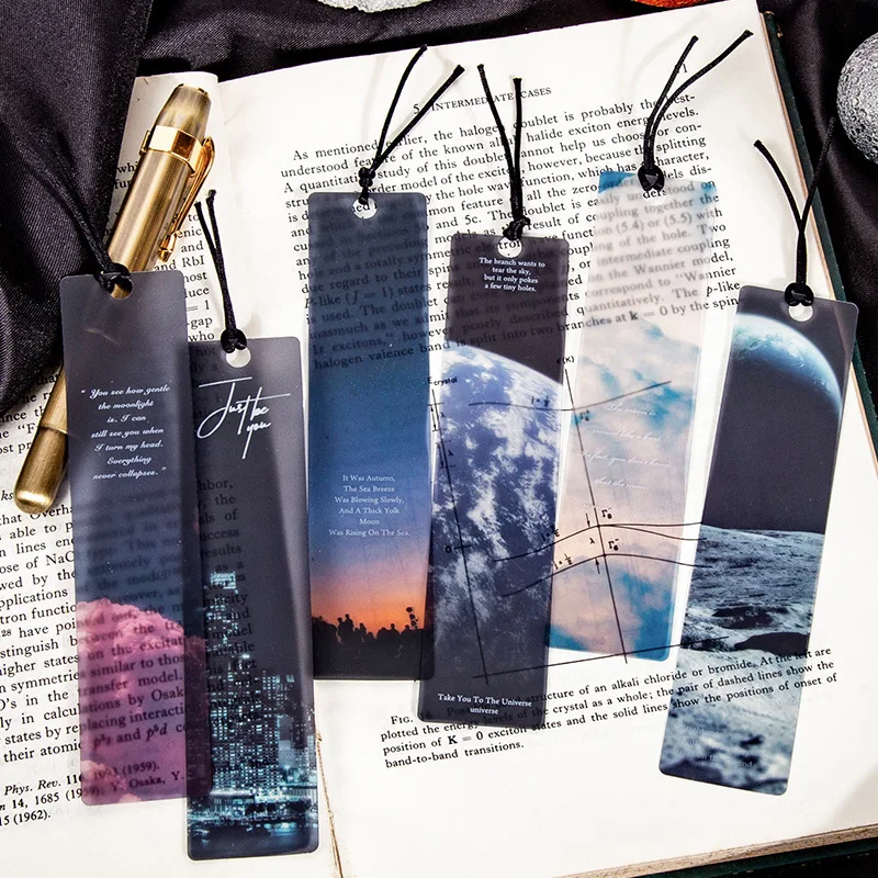5PCS Space Roaming Matte PET Bookmark Diy Decorative Bookclip For Journals Student Reading Bookmarks Stationery view 2