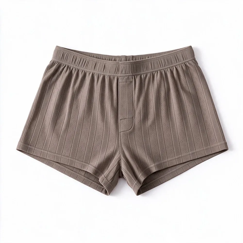 Men Ribbed Loose Sports Boxer Trunks Elastic Middle Waist Boxers Shorts Solid Color Male Simple Breathable Underwear