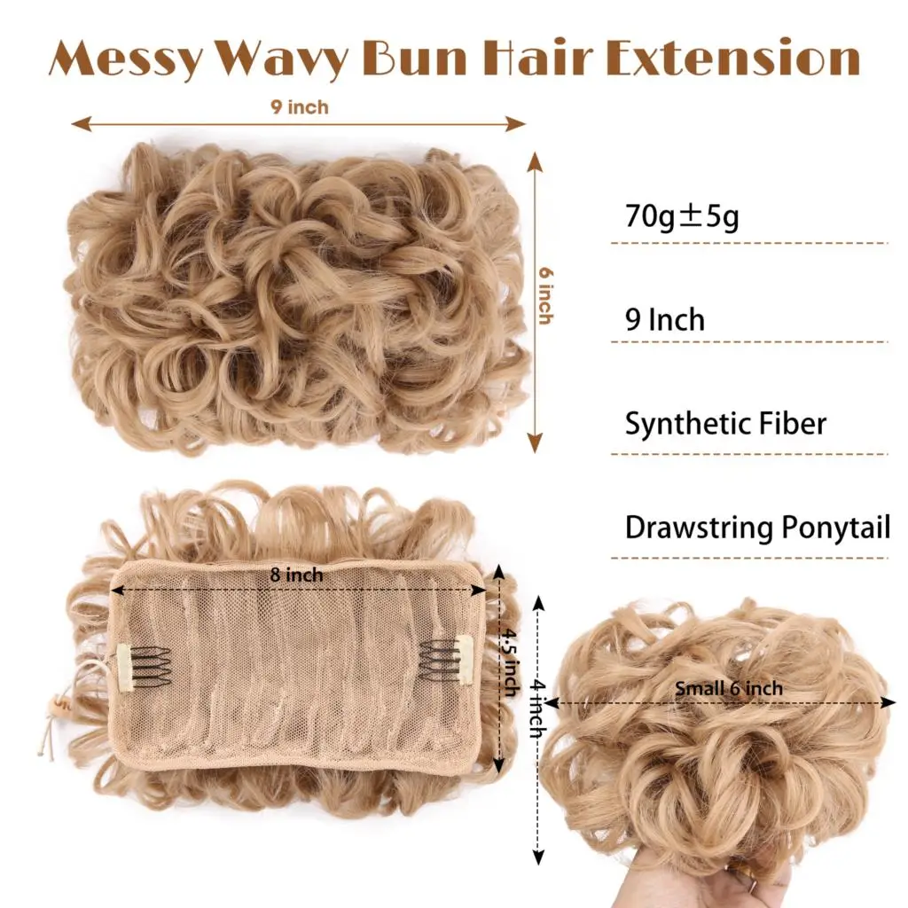 Leeons ขนาดใหญ่ Messy Bun ผมชิ้น Wavy Curly Scrunchies Chignon ผม Buns Messy Bun Drawstring หางม้าสําหรับผู้หญิงสีดํา