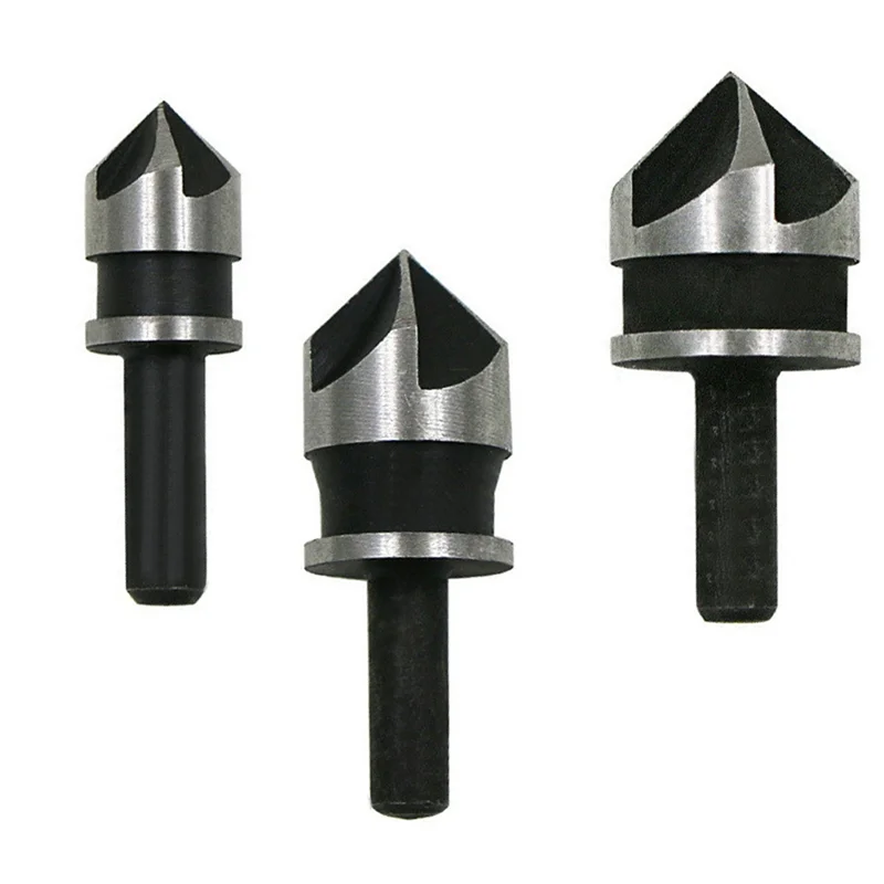 ABIY 3Pcs Woodworking 5-Edge Chamfering Machine 90-Degree Chamfering Knife 12-19Mm Tool Set Electric Drill Reaming Bit Easy Inst