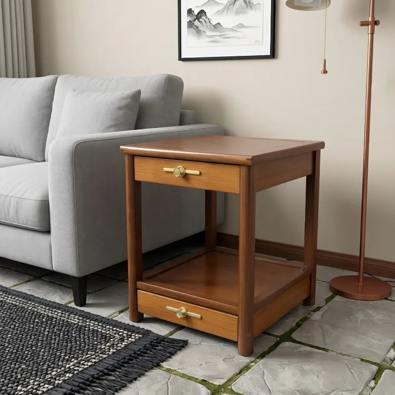 Corner cabinets on the side of the Chinese sofa Solid wood small coffee table Simple small square table Multifunctional drawer L
