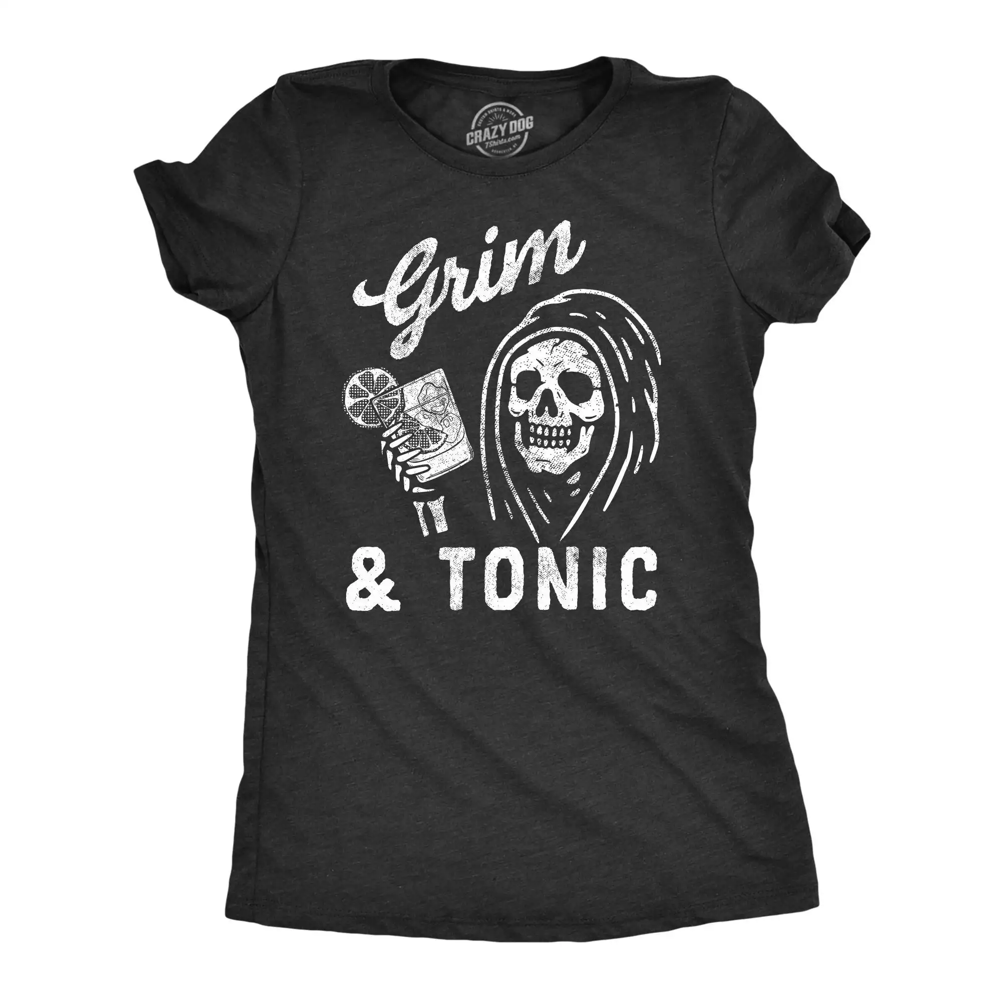 

Grim Reaper T Shirt And Tonic Gin Drinking Halloween Funny Death Skeleton Lover