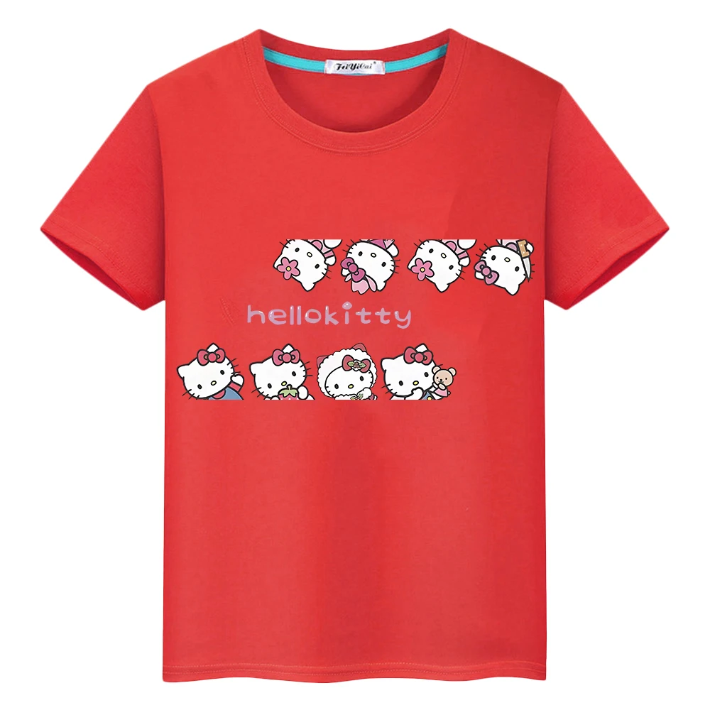 100% bawełniana koszulka z nadrukiem hello kitty letnia krótka koszulka Anime urocza bluzka chłopięca dziewczynka ubrania duma tshirt y2k jednoczęściowy prezent dla dzieci