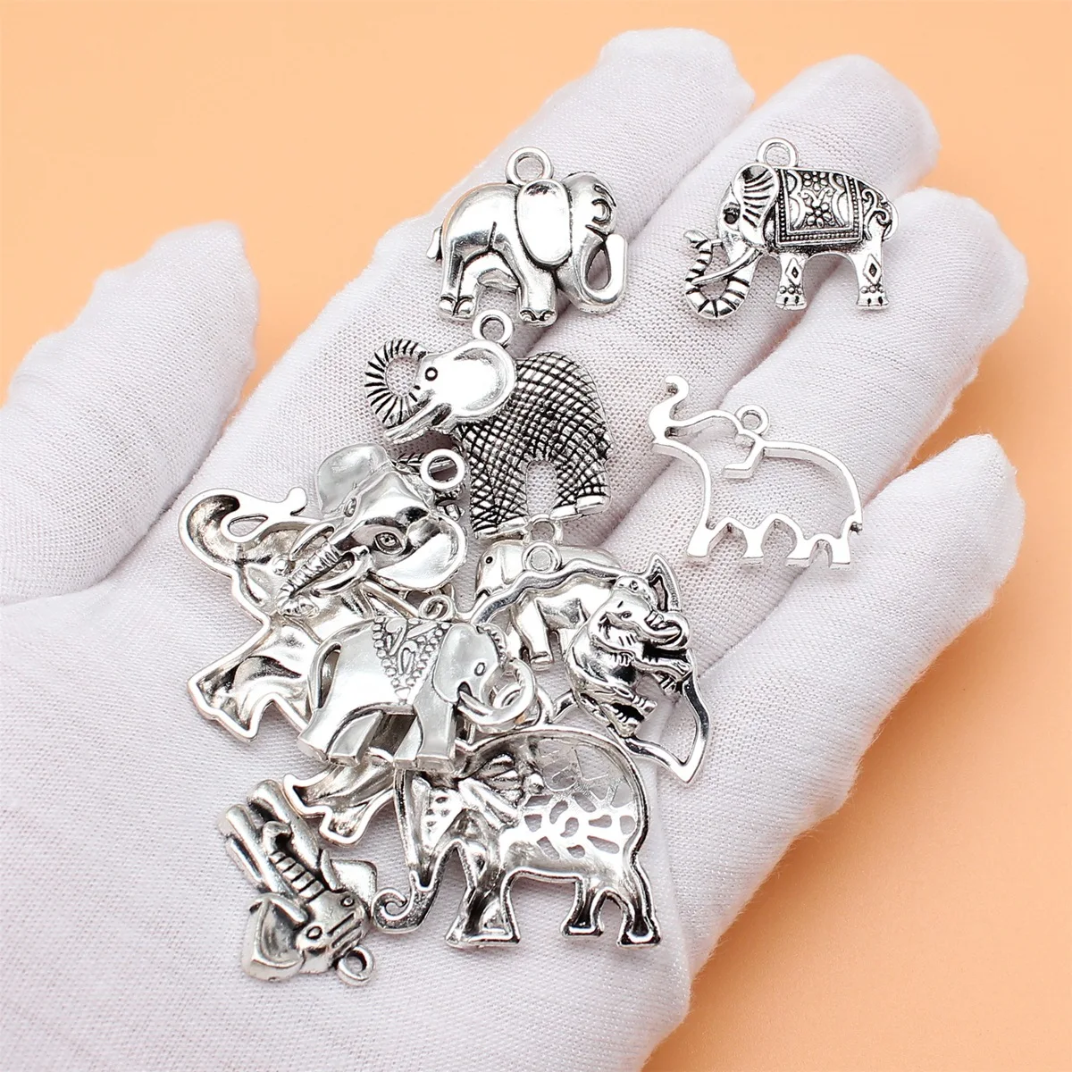 12pcs Antique Silver Color Elephant Charms Collection For DIY Jewelry Making, 12 Styles, 1 of Each