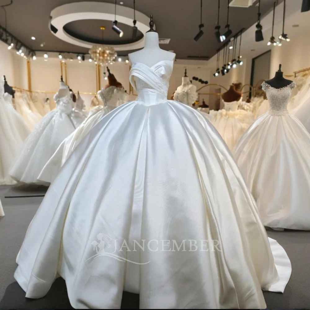 

Customized Satin Princess Ball Gown Affordable Beach Wedding Dress Sleeveless Lace Up Back Bridal Dress свадебное пл