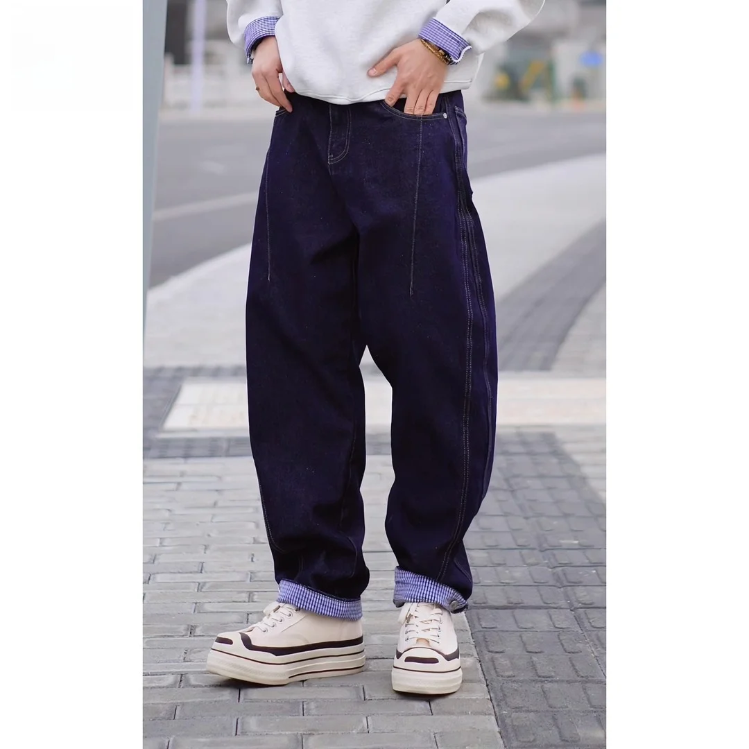 

Waed Denim Roll-Up Jeans Loose Fit Multi-ket Casual Cotton Polyester Blend Autumn Wear Comfortable Breathable