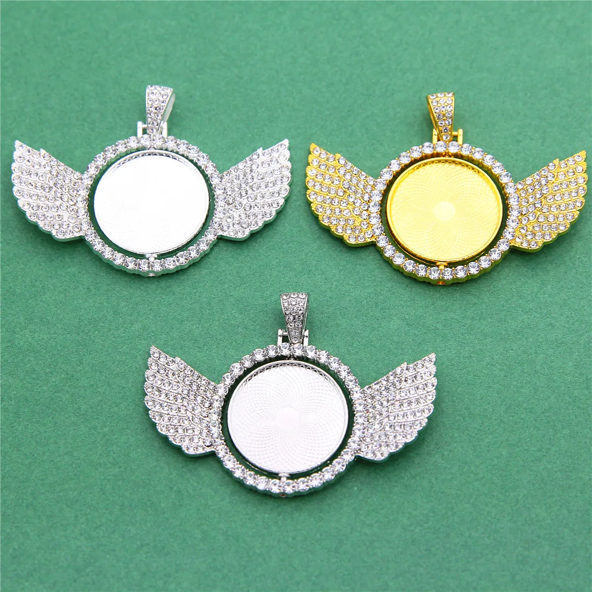 10pcs 66*47mm Rotatable Diamond-studded Round Angel Wings Bottom Bracket Pendant Pendant DIY Necklace, Bag Pendant Accessories