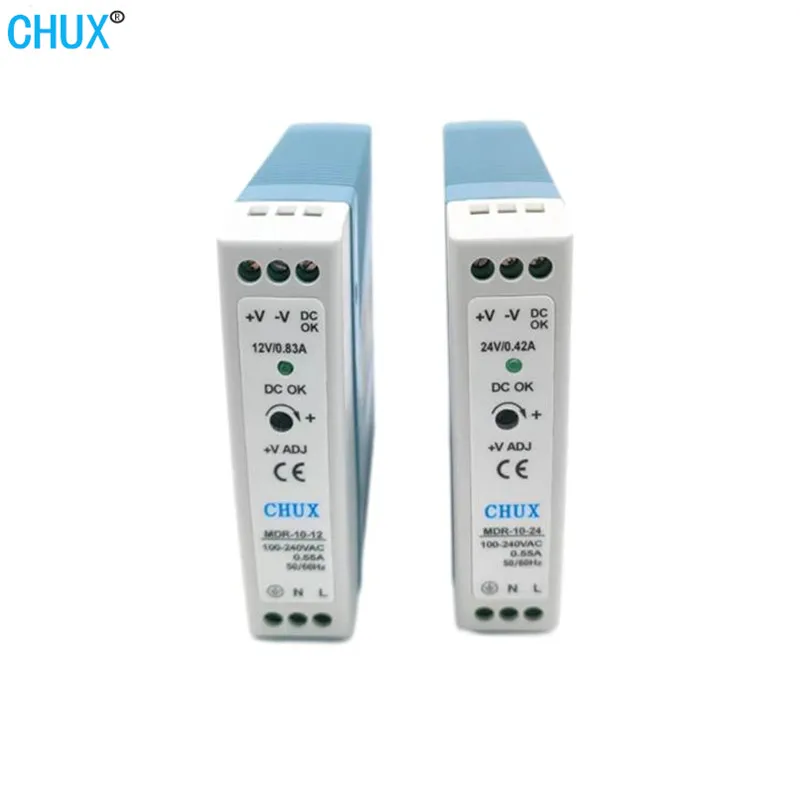 CHUX MDR 5V 12V 24V Slim 10W Switching Power Supply Din Rail Type AC DC Single Output LED Industry Power Supplies