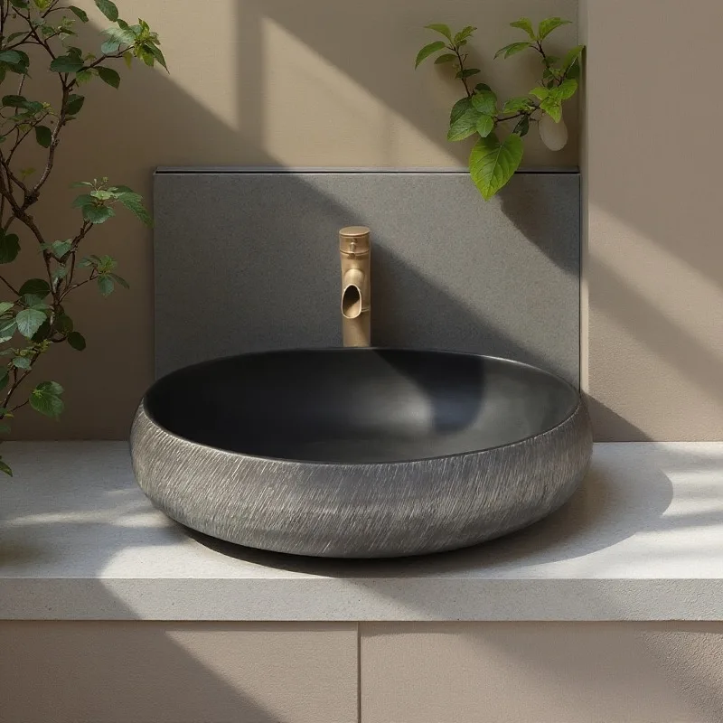 Chinese ceramic washbasin high-temperature ceramic handmade texture basin Chinese wind basin