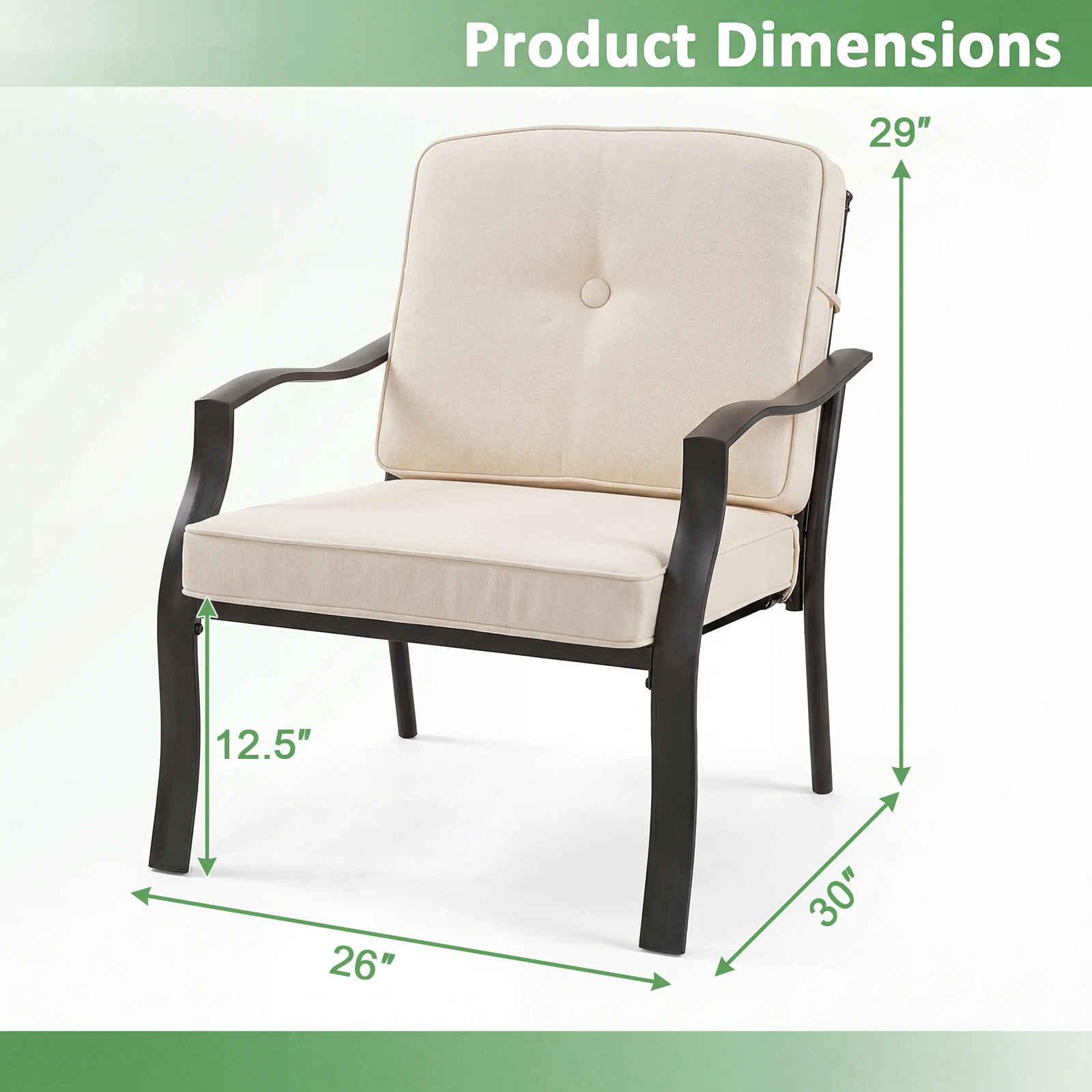 2 PCS Patio Metal Chairs Outdoor Dining Seat Heavy Duty w/ Cushions Garden Beige