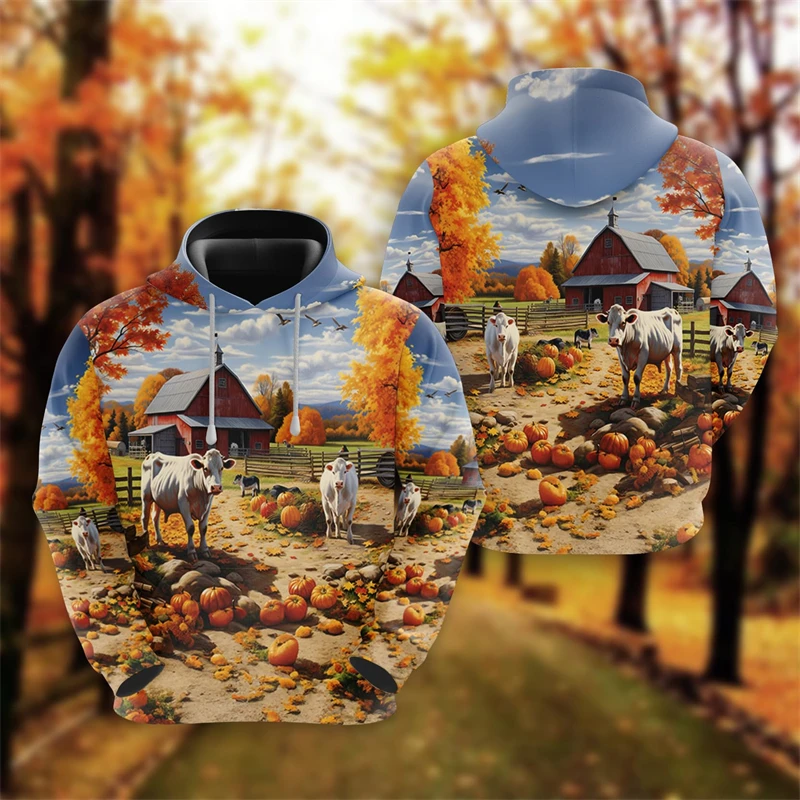 

Cows Farm Graphic Sweatshirts Sheep Cow 3D Print Hoodie For Men Clothing Casual Happy Thanksgiving Women Pullovers Boy Gift Tops