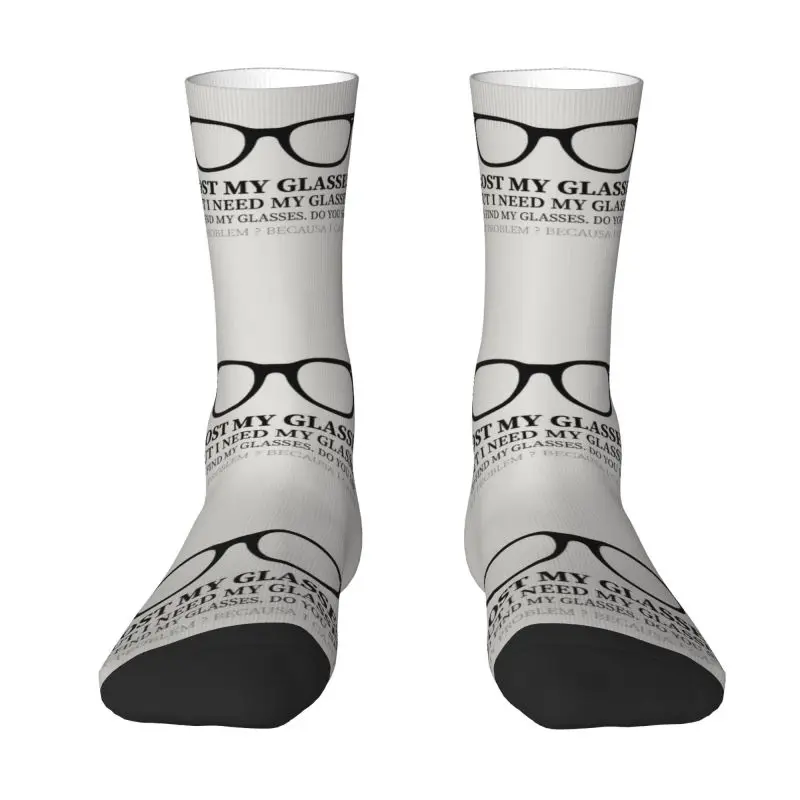 Funny Geek Lost My Glasses Dress Socks Men Women Warm Fashion Novelty Optometrist Crew Socks