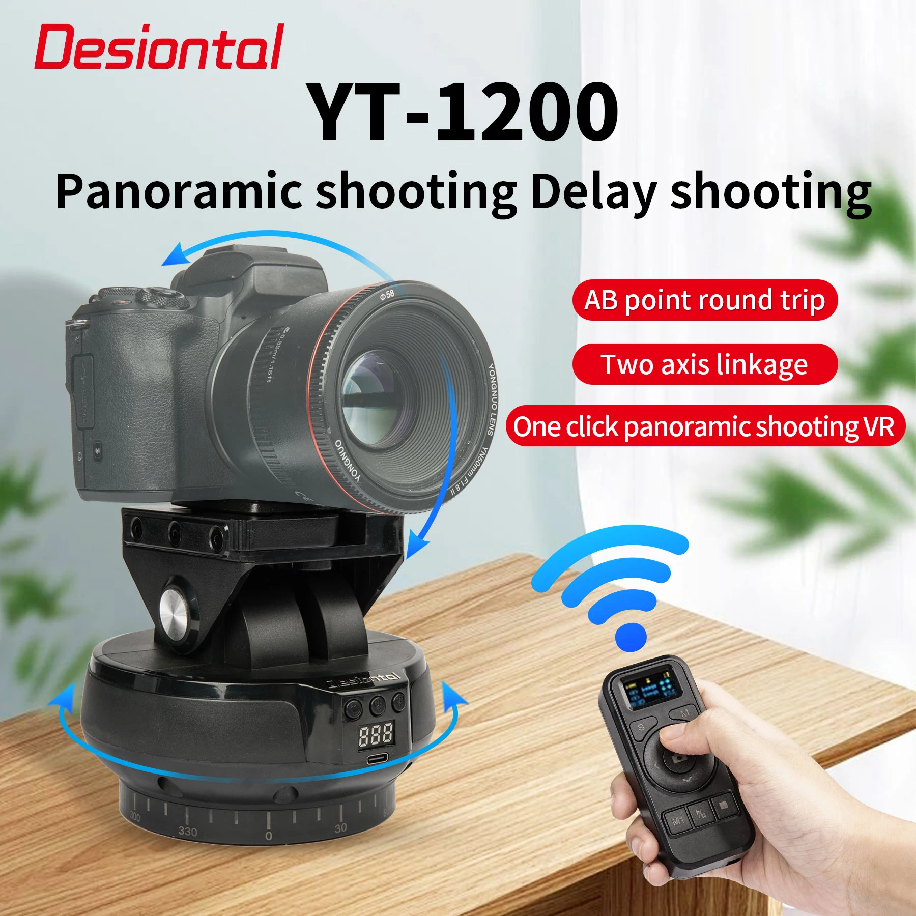 Desiontal YT1200 live streaming electric pan tilt, with remote control recording in horizontal and vertical,load-bearing 1kg