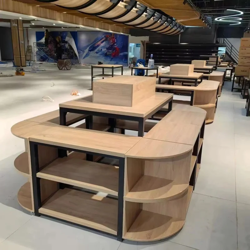 custom.Modern Commercial Furniture Interior Decoration Durable Wood-Veneer Bread Display Cabinets Tea Shop Counters