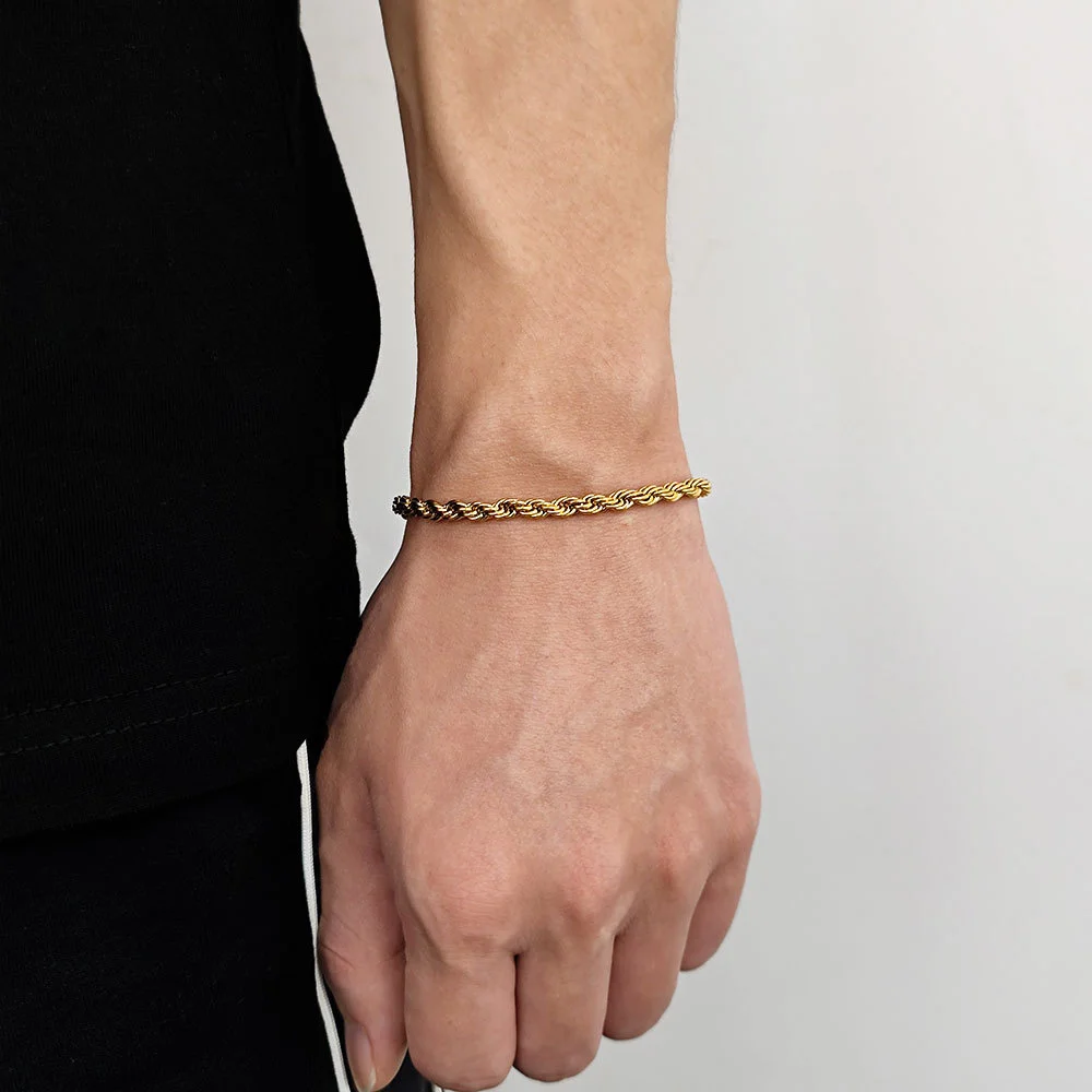 Hip Hop Edelstahl Twist Kette Männer Armband Retro Gold Farbe Mode Armband Für Frauen Trendy Schmuck Zubehör