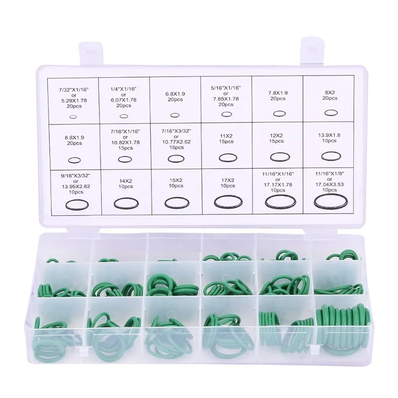 270pcs Assorted Car Air Conditioning Compressor O Ring Seal Gasket Rubber Washer Seals Green