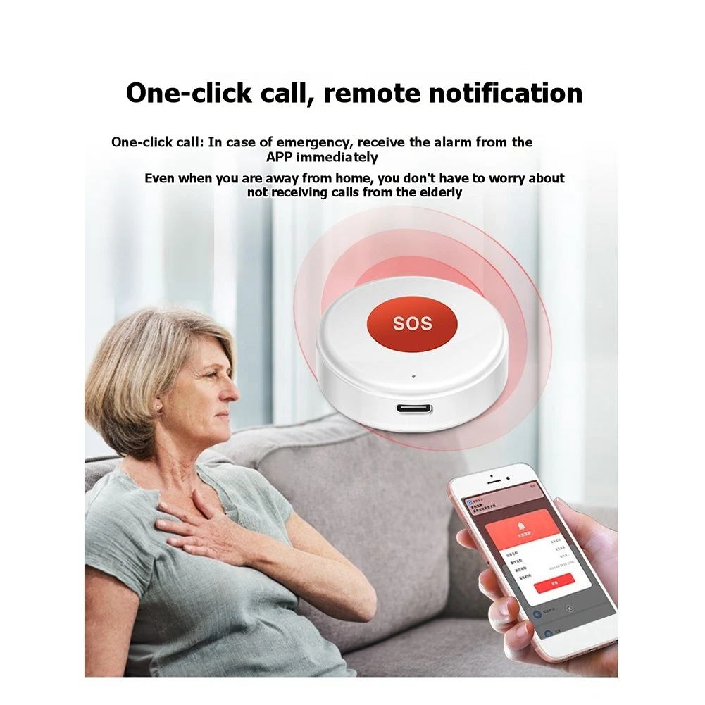 

Y14A Tuya Wifi SOS Emergency Button Wireless Home Security System One Key Call For Elderly Children Help Functionality Protectio