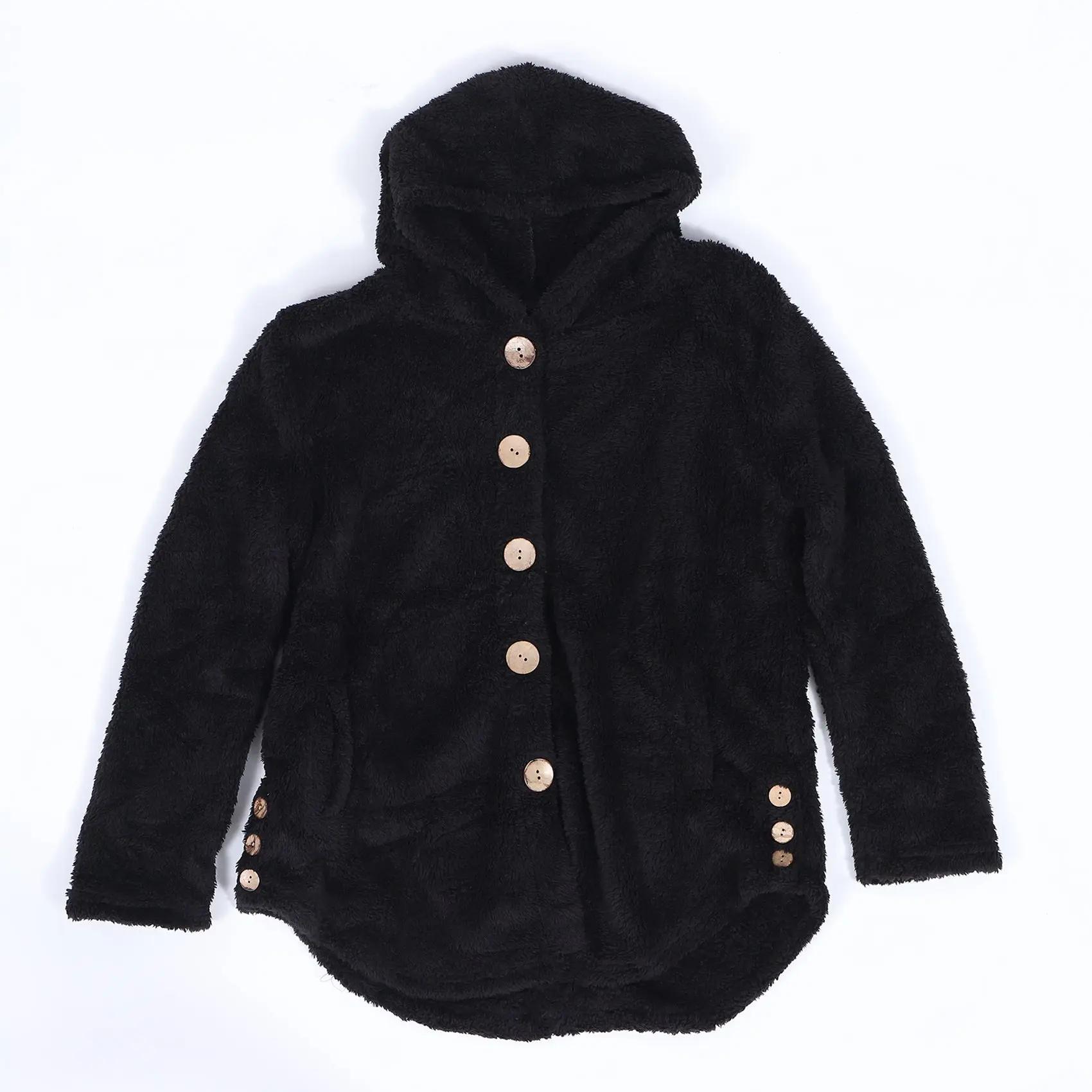 Manteau en peluche à capuche pour femme, cardigan bouton, veste d'extérieur, taille surdimensionnée, hiver