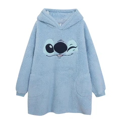 Stitch Pajamas Nightgown Plush Kawaii Loose Hoodie Leisure Jacket Clothes Hooded Student Sweatshirt Loungewear Birthday Gift