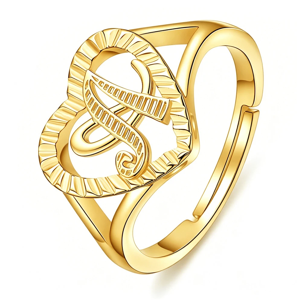 Vintage Heart Thumb Initial Rings for Women Personalized Carved Letter Statement Stackable Rings Best Friend Gift
