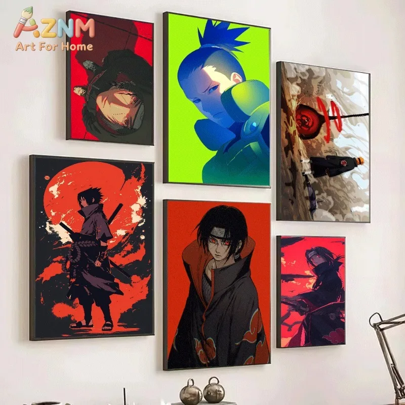 Akatsuki Clan Anime Canvas Wall Print Bold Contrast Manga Character Artwork For Dorm And Living Space Decoration Unframed